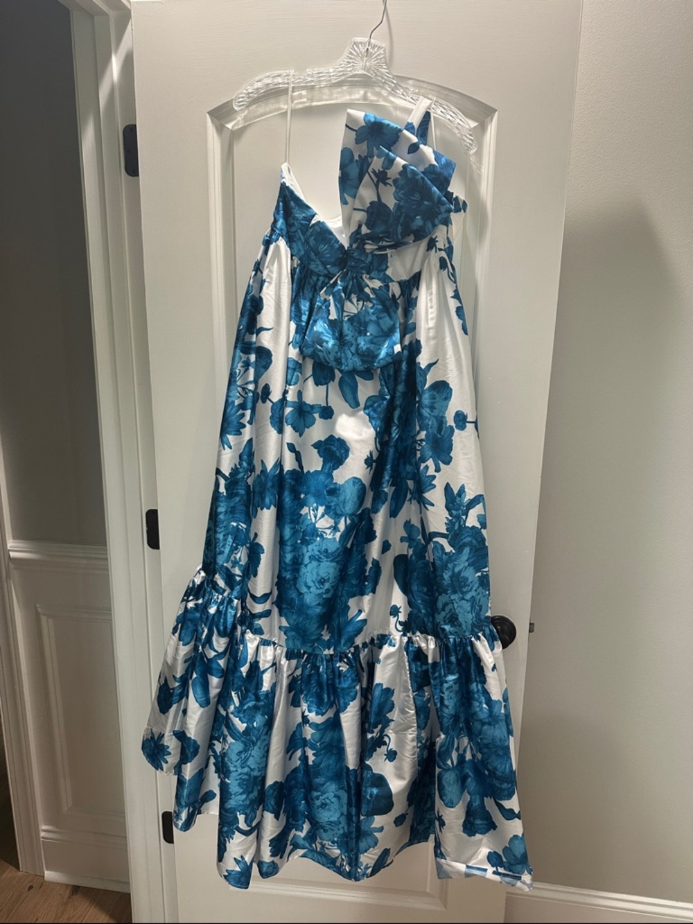 Blue Floral Maxi Dress - Sleeveless Summer Spaghetti Strap